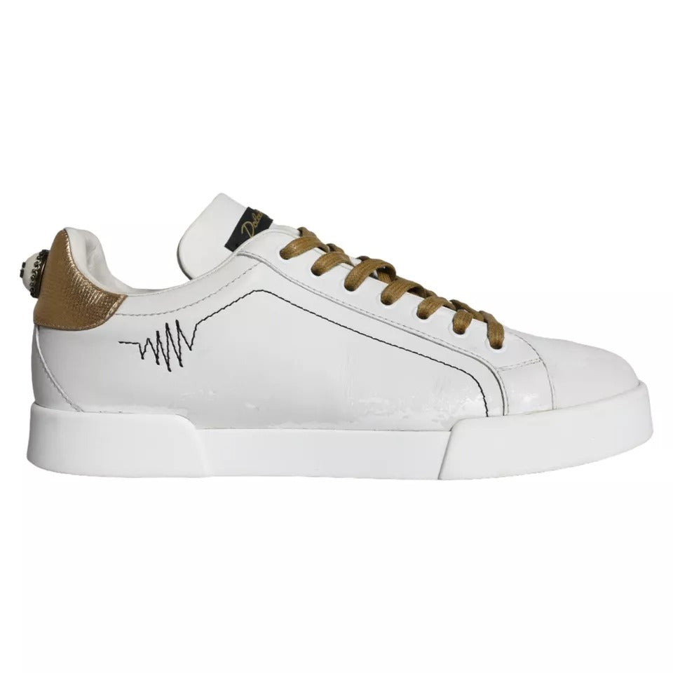 Dolce & Gabbana Weiß Leder Portofino Low Top Sneakers Schuhe