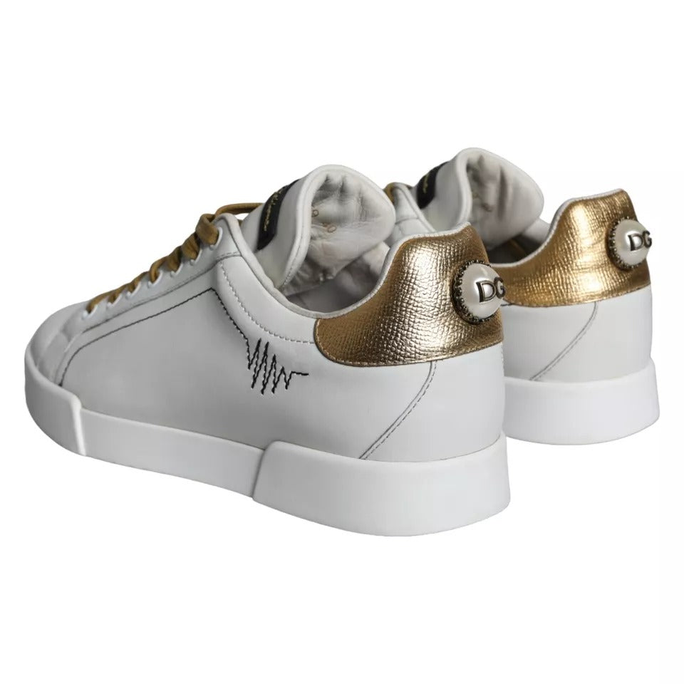 Dolce & Gabbana Weiß Leder Portofino Low Top Sneakers Schuhe