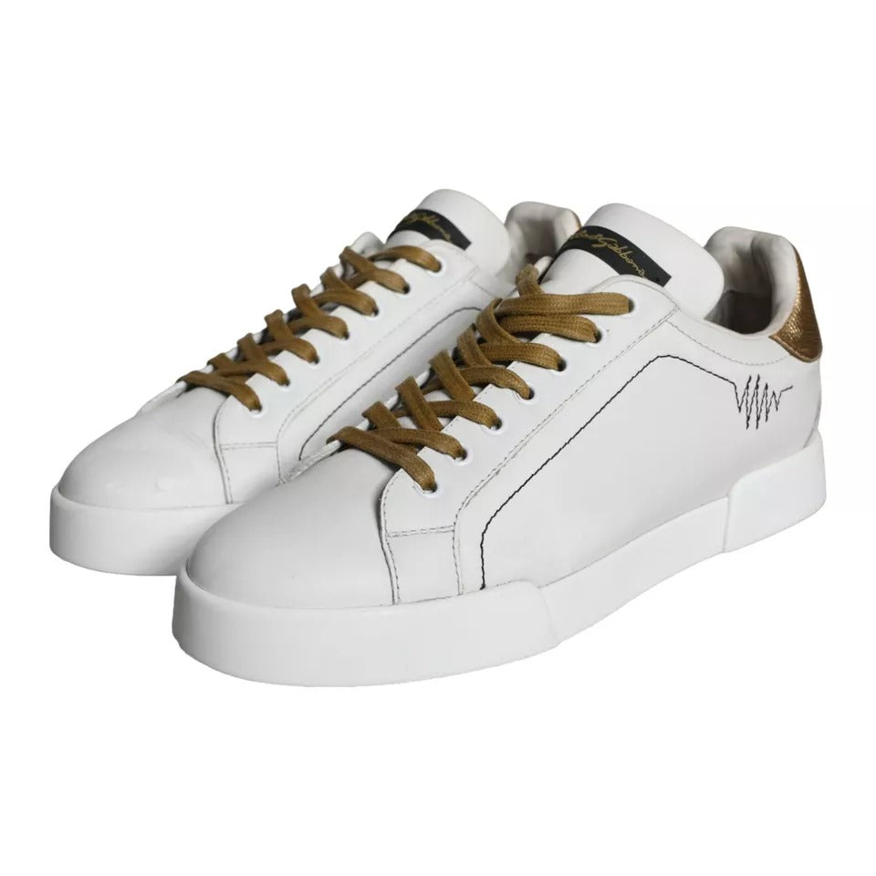 Dolce & Gabbana Weiß Leder Portofino Low Top Sneakers Schuhe