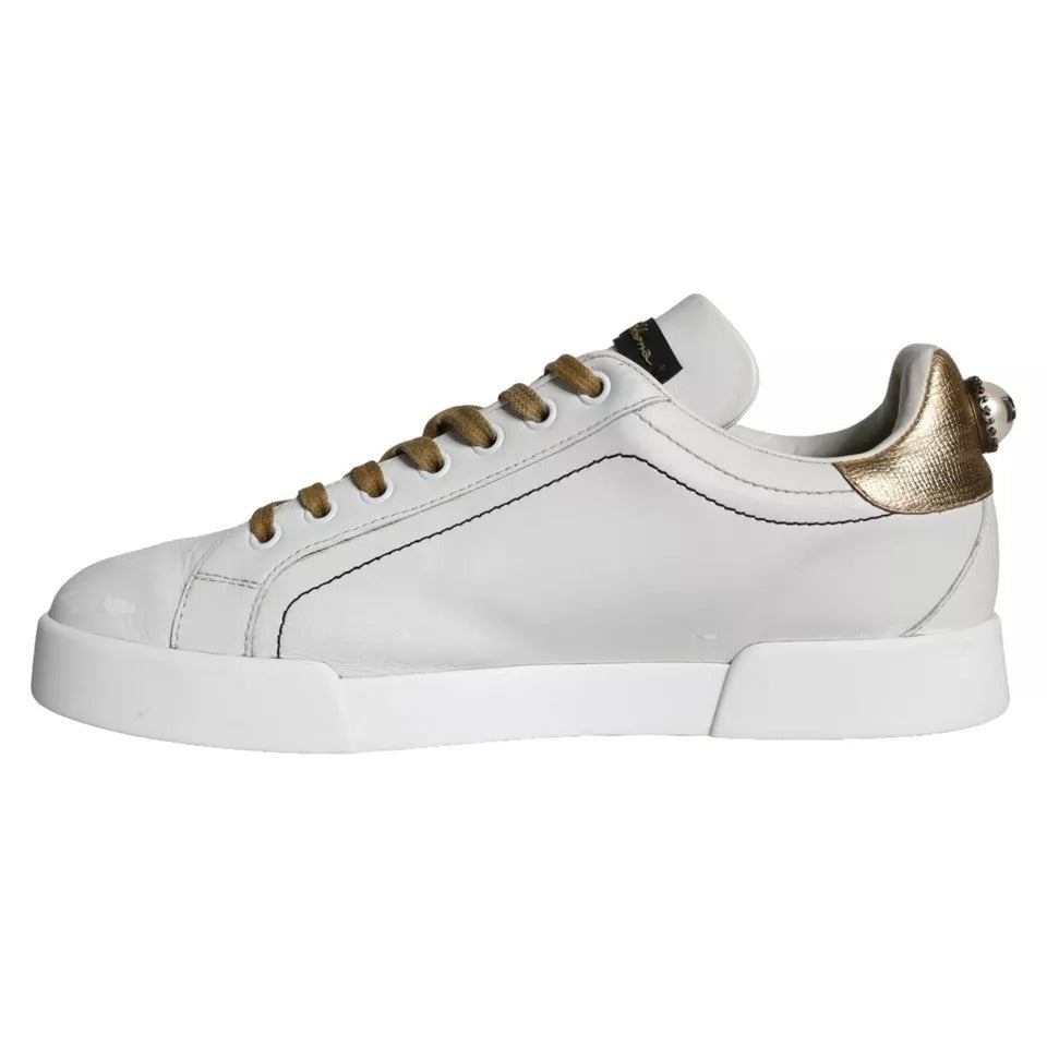 Dolce & Gabbana Weiß Leder Portofino Low Top Sneakers Schuhe