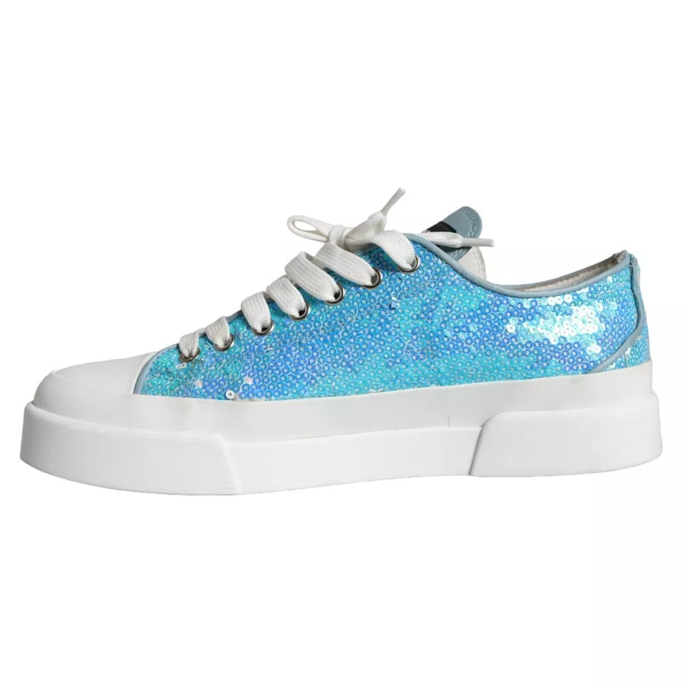 Dolce & Gabbana Blau Weiß Pailletten Low Top Turnschuhe Schuhe