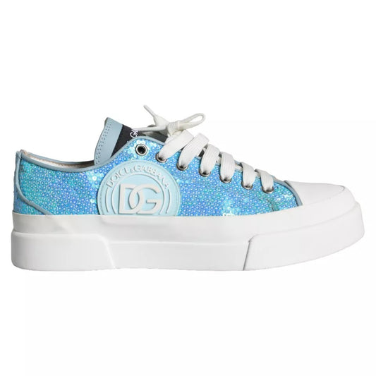 Dolce & Gabbana Blau Weiß Pailletten Low Top Turnschuhe Schuhe