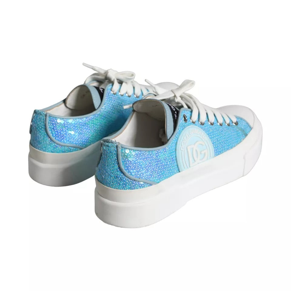 Dolce & Gabbana Blau Weiß Pailletten Low Top Turnschuhe Schuhe