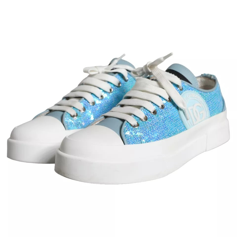 Dolce & Gabbana Blau Weiß Pailletten Low Top Turnschuhe Schuhe