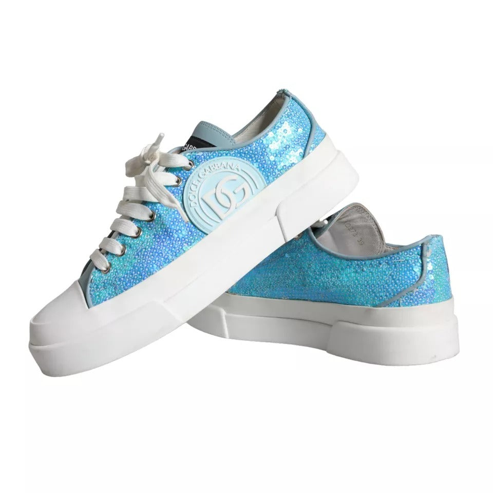 Dolce & Gabbana Blau Weiß Pailletten Low Top Turnschuhe Schuhe