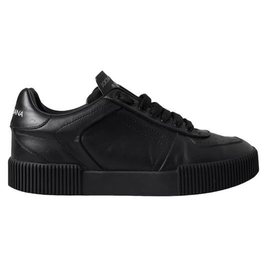 Dolce & Gabbana Schwarz Leder Low Top Sneakers Männer Schuhe