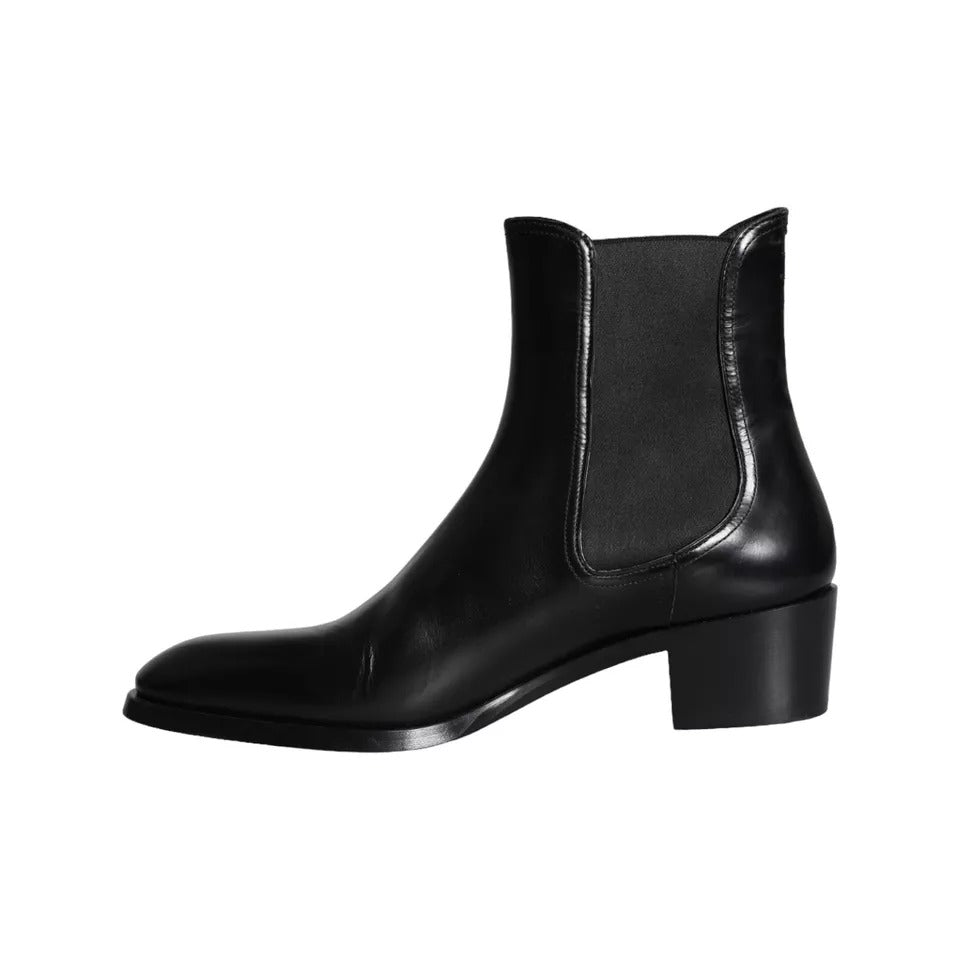 Dolce & Gabbana Schwarze Leder Chelsea-Stiefel Männer Schuhe