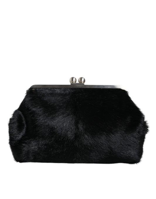 Dolce & Gabbana Black Fur Handbag Clutch Purse Pouch Bag