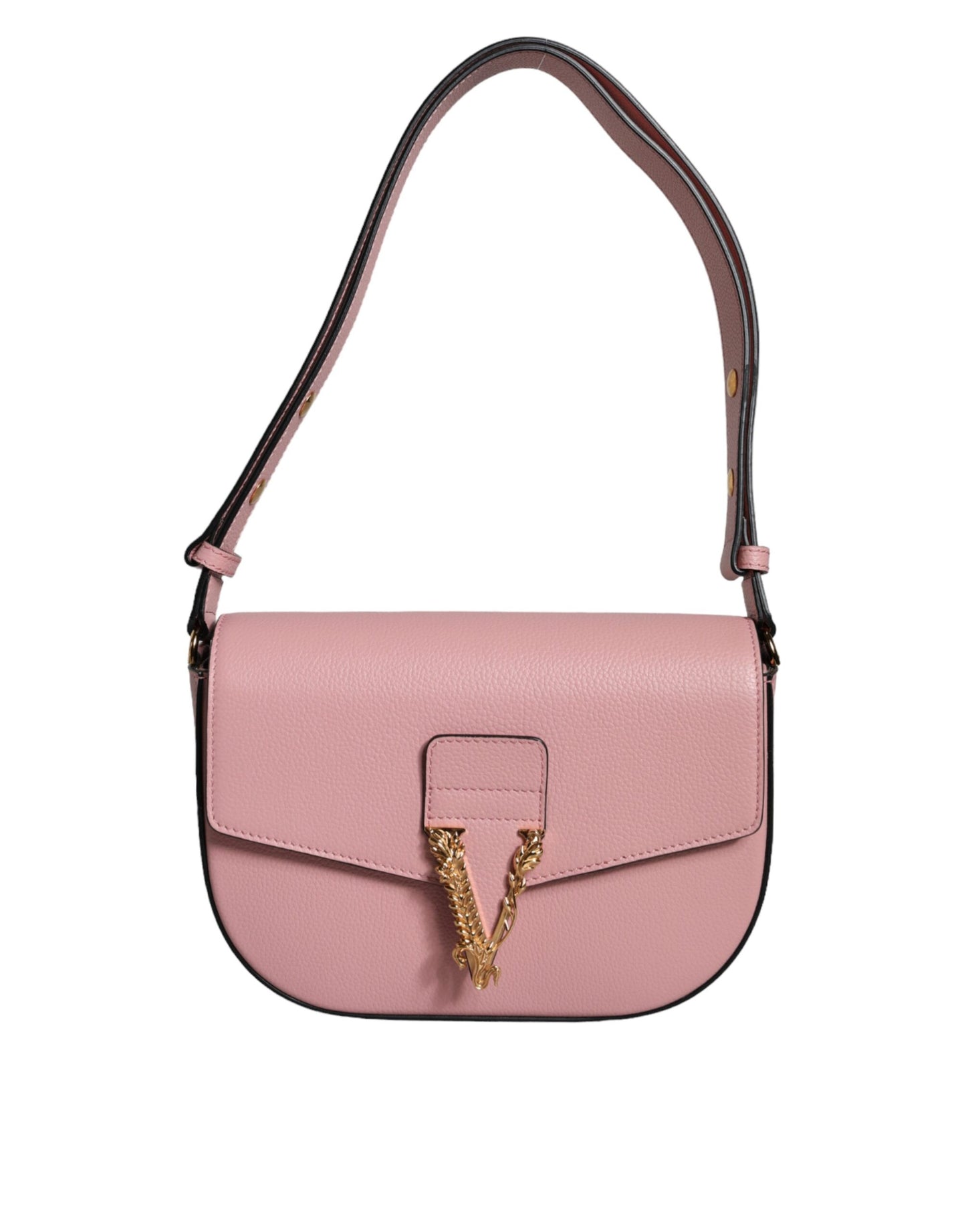 Versace Pink Grainy Calf Leather Logo Crossbody Shoulder Bag