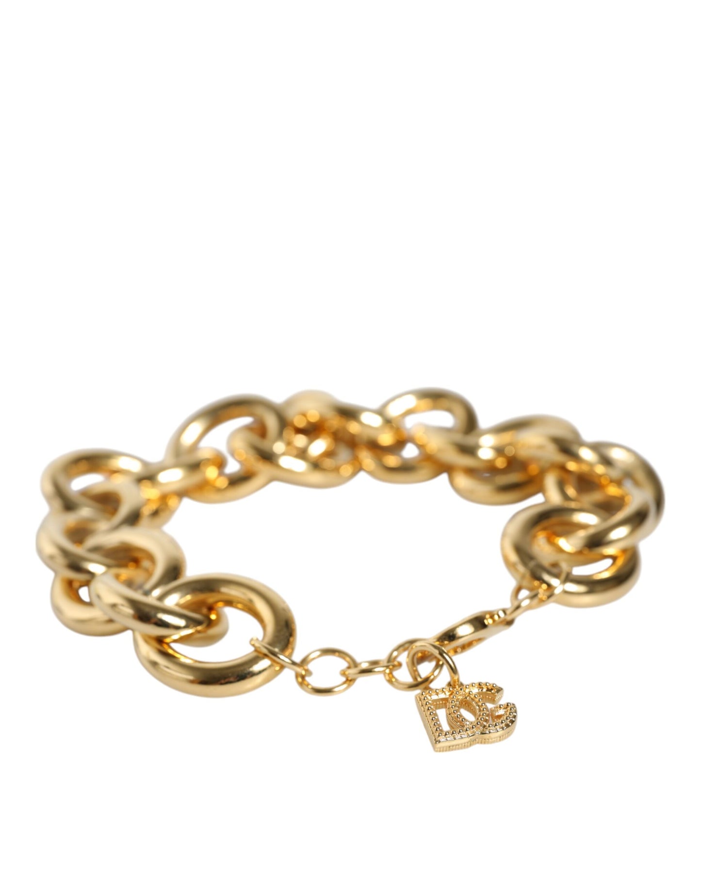 Dolce & Gabbana Gold Tone Brass Maxi Chain Lobster Clasp Logo Bracelet