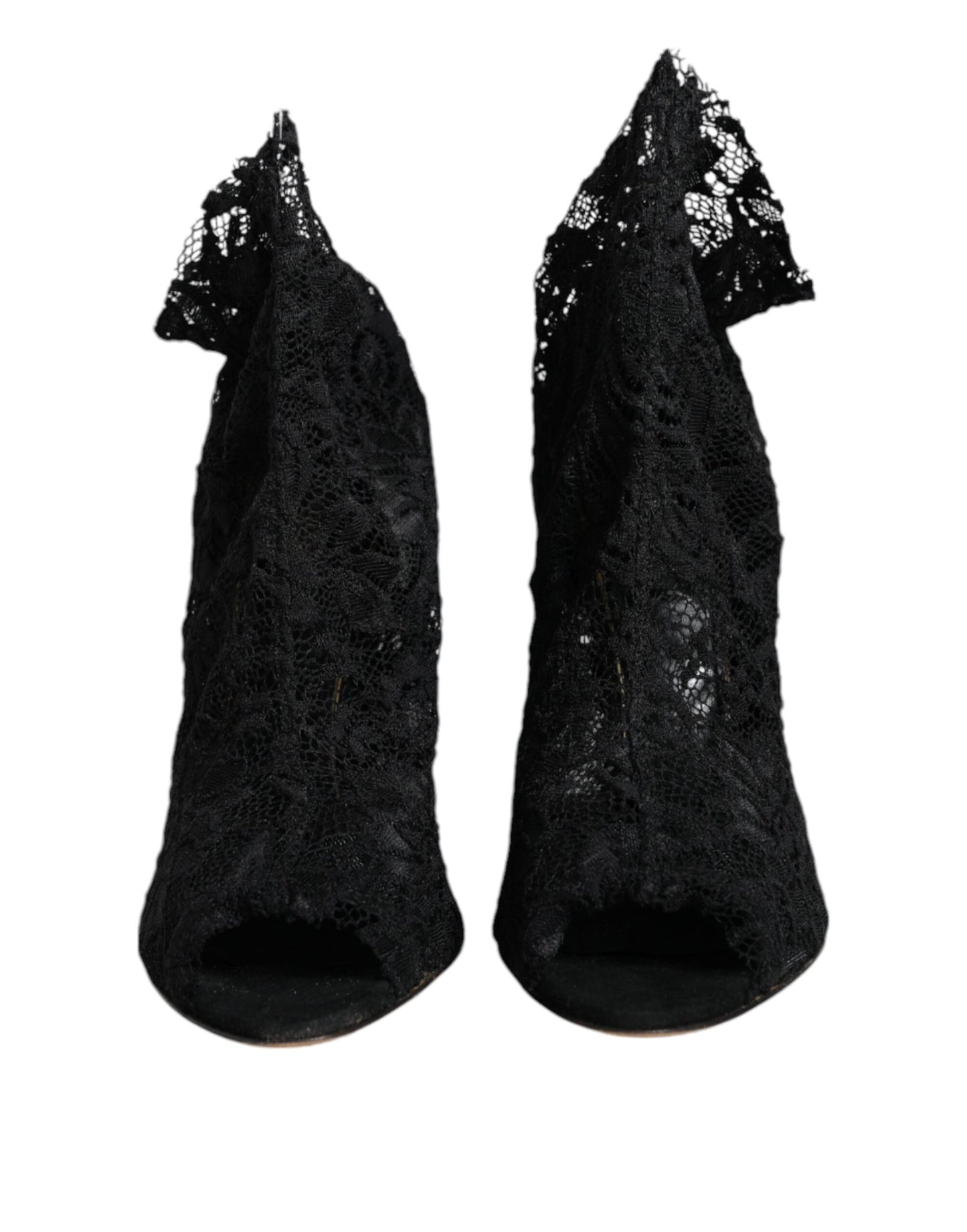 Dolce & Gabbana Black Stretch Taormina Lace Boots Shoes