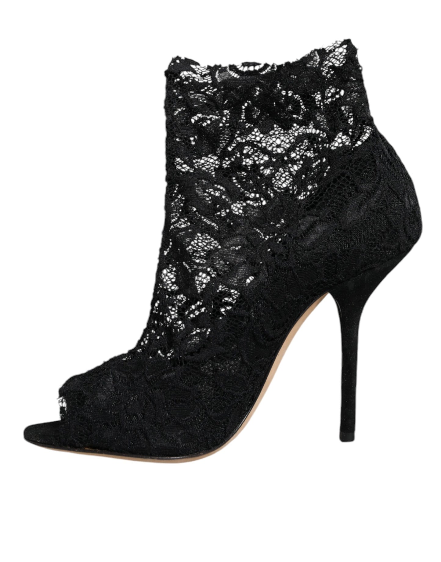 Dolce & Gabbana Black Stretch Taormina Lace Boots Shoes