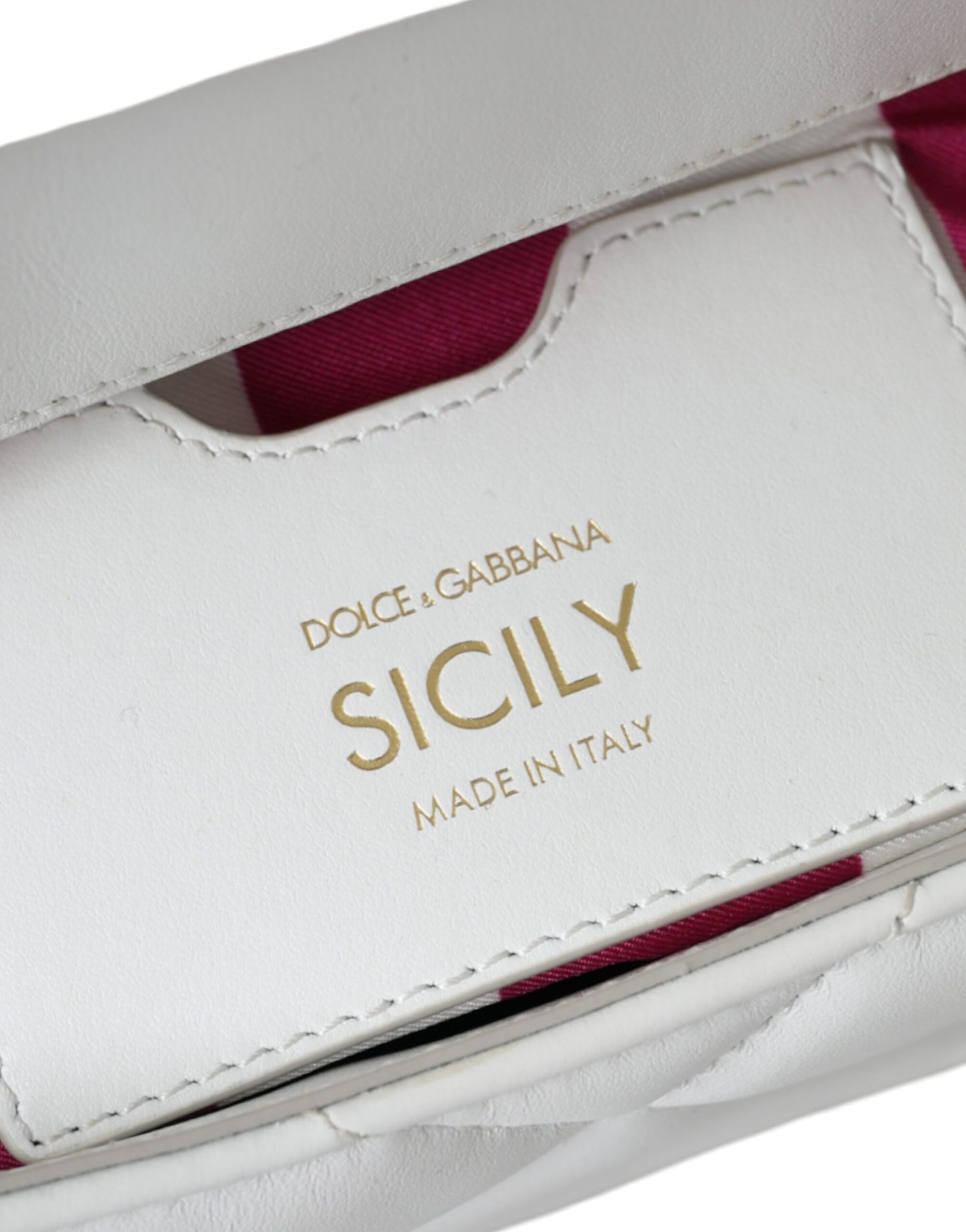 Dolce & Gabbana Weißes gestepptes Leder SICILY Hand Umhängetasche Geldbörse Satchel Bag