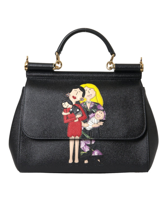 Dolce & Gabbana Schwarzes Leder #DGFamily Patch Top Handle Bag