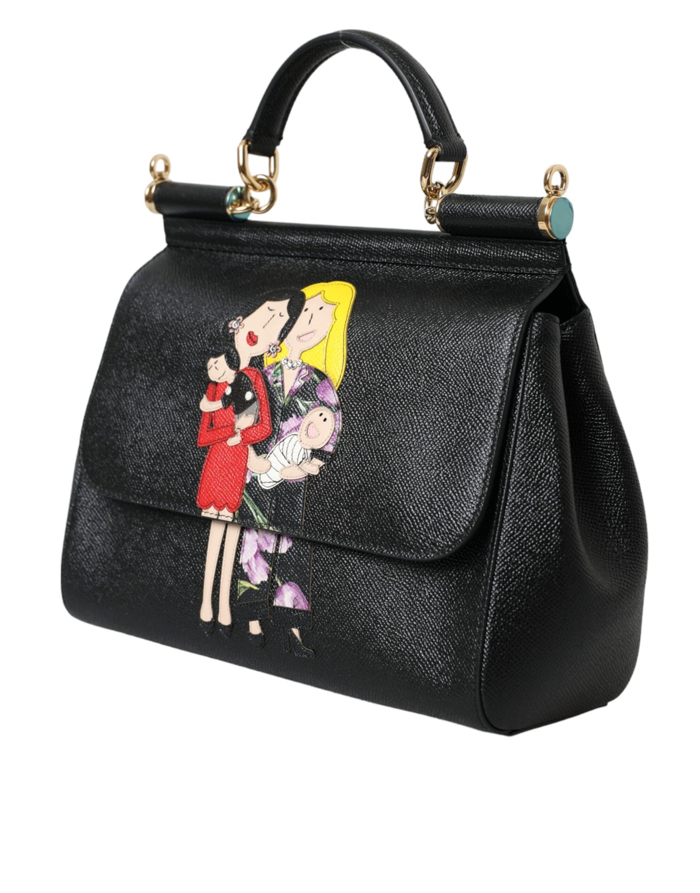 Dolce & Gabbana Schwarzes Leder #DGFamily Patch Top Handle Bag