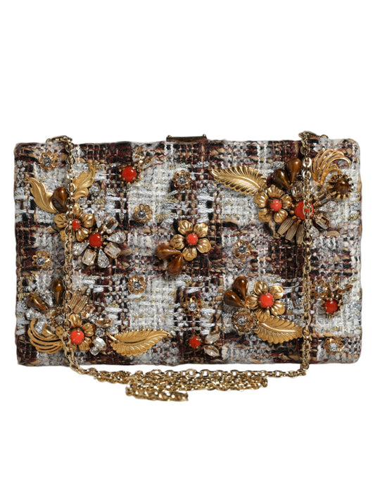 Dolce & Gabbana Multicolor Tweed Floral Clutch Crossbody Bag