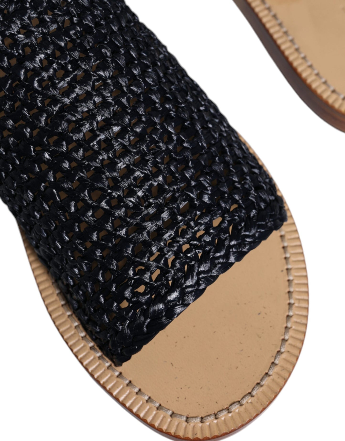 Dolce & Gabbana Black Monochrome Braided Raffia Slides Shoes