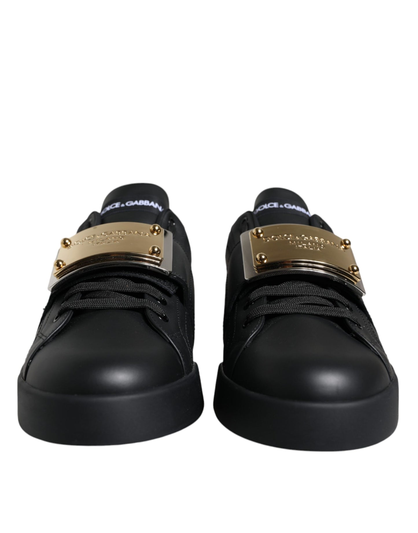 Dolce & Gabbana Black Leather Low Top Portofino Sneakers Shoes