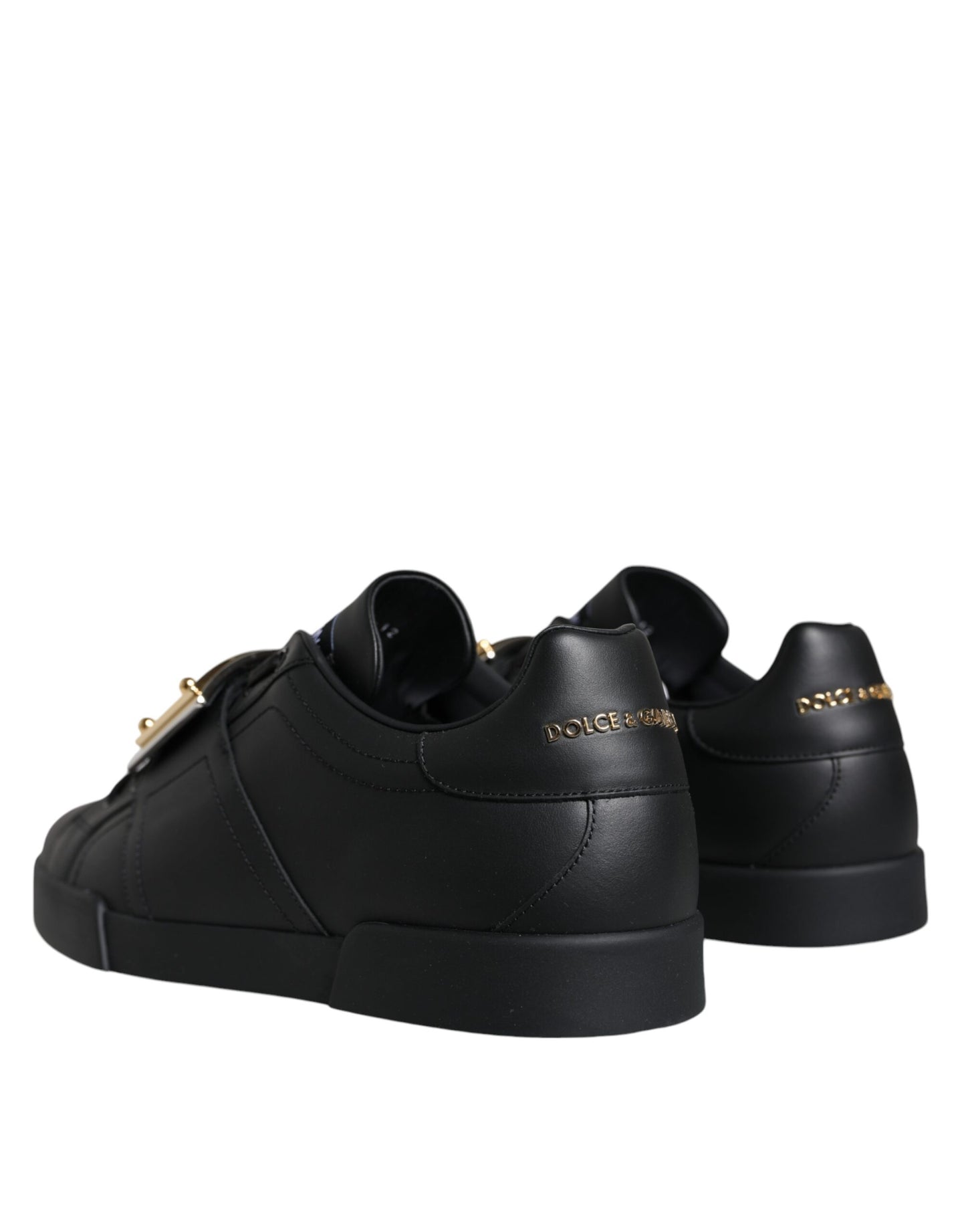 Dolce & Gabbana Black Leather Low Top Portofino Sneakers Shoes