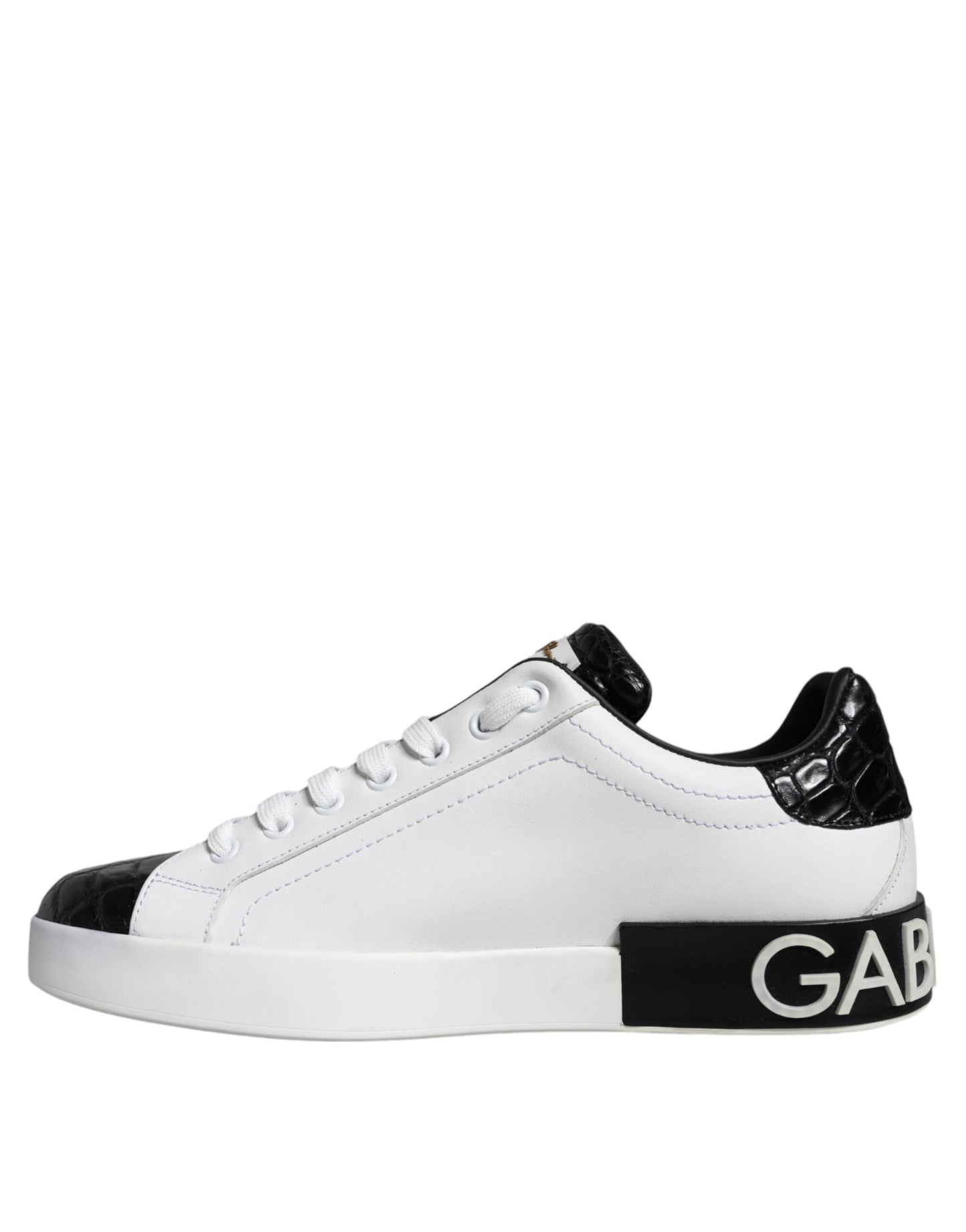 Dolce & Gabbana Black Leather Logo Portofino Sneaker Shoes