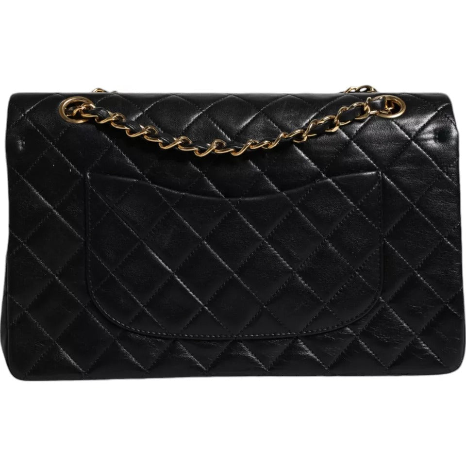 Chanel Black Lambskin Medium Classic Double Flap Quilted Gold Shoulder Bag