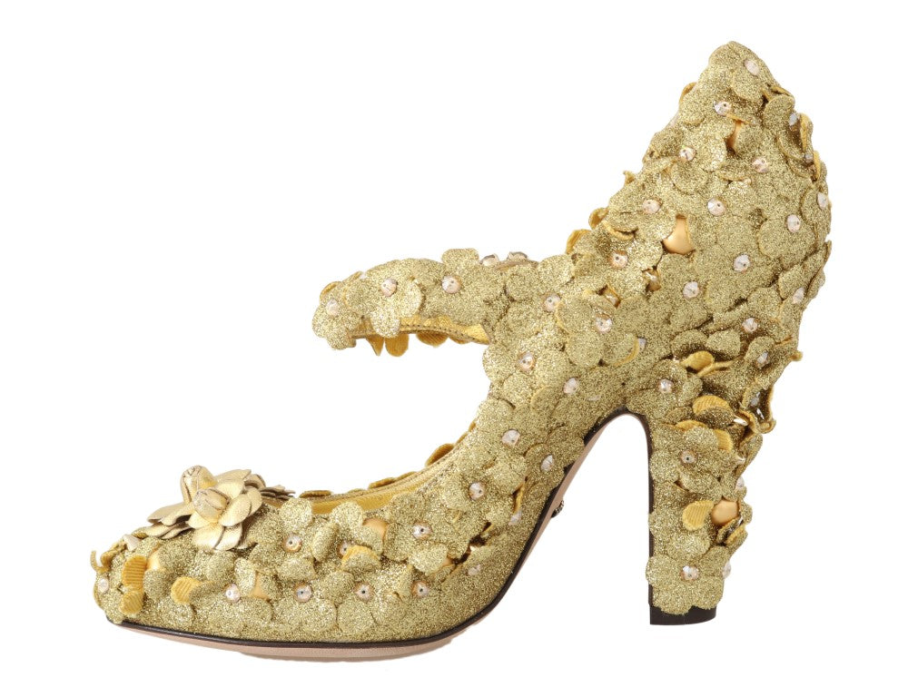 Dolce & Gabbana Gold Floral Crystal verschönerte Pumps