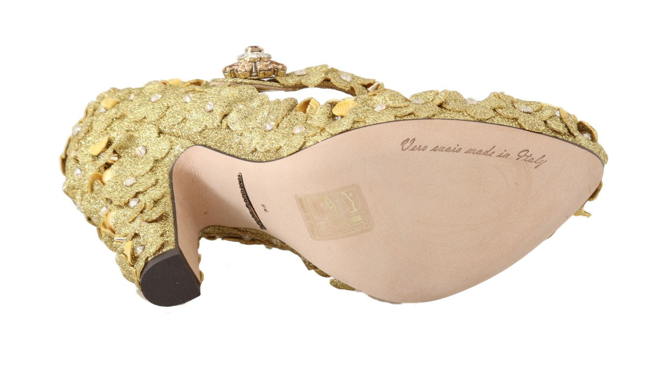 Dolce & Gabbana Gold Floral Crystal verschönerte Pumps