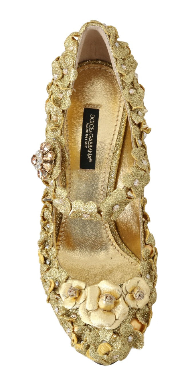 Dolce & Gabbana Gold Floral Crystal verschönerte Pumps