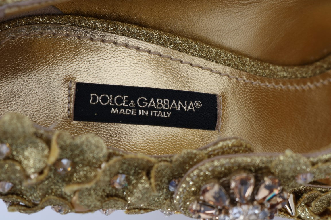 Dolce & Gabbana Gold Floral Crystal verschönerte Pumps