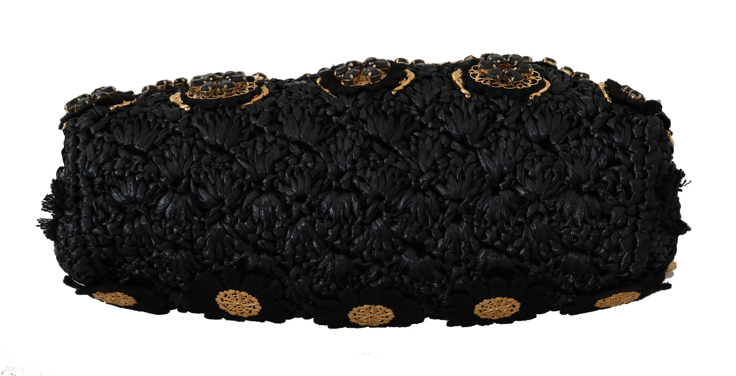 Dolce & Gabbana Schwarze Quaste Gold Barock Kristall Abend Clutch