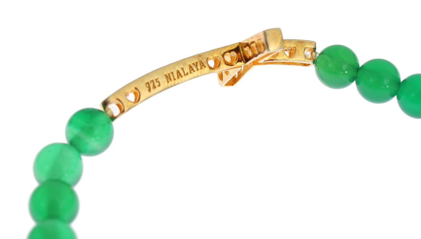 Nialaya Elegantes Armband aus grüner Jade und vergoldeter Perle