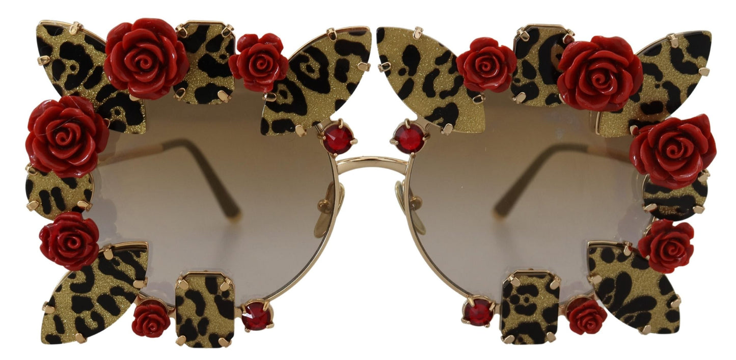 Dolce & Gabbana Elegante runde Sonnenbrille mit Rosenverzierung