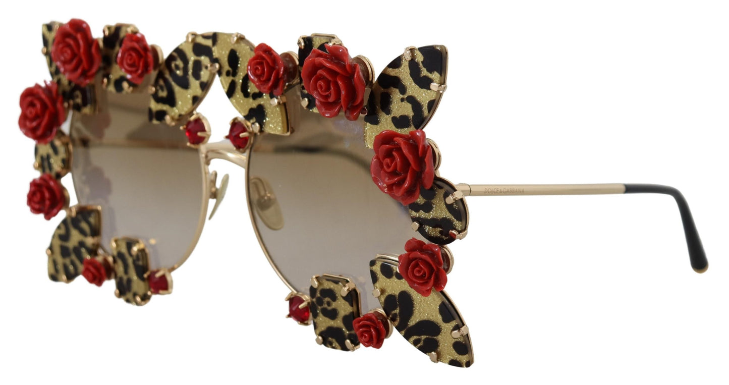 Dolce & Gabbana Elegante runde Sonnenbrille mit Rosenverzierung