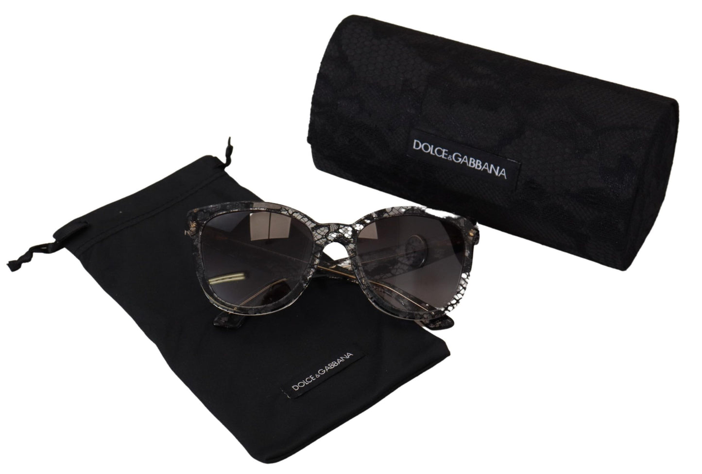 Dolce & Gabbana Elegante Sonnenbrille mit weißer Spitzenapplikation