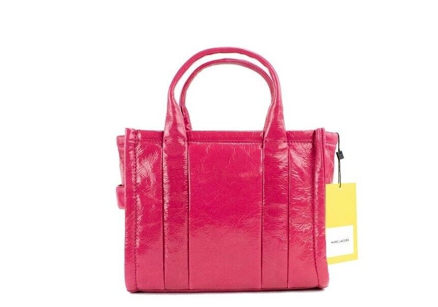 Marc Jacobs Die glänzende Crinkle Mini Tote Magenta Leder Crossbody Handtasche Geldbörse