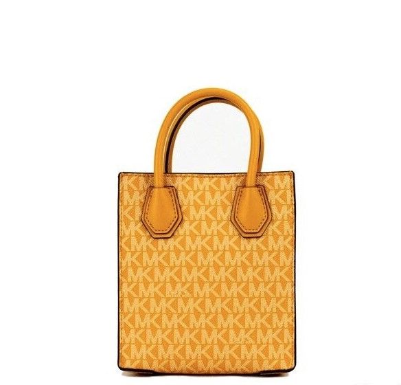 Michael Kors Mercer XS Honeycomb Gold Signature PVC North South Shopper Crossbody Tasche