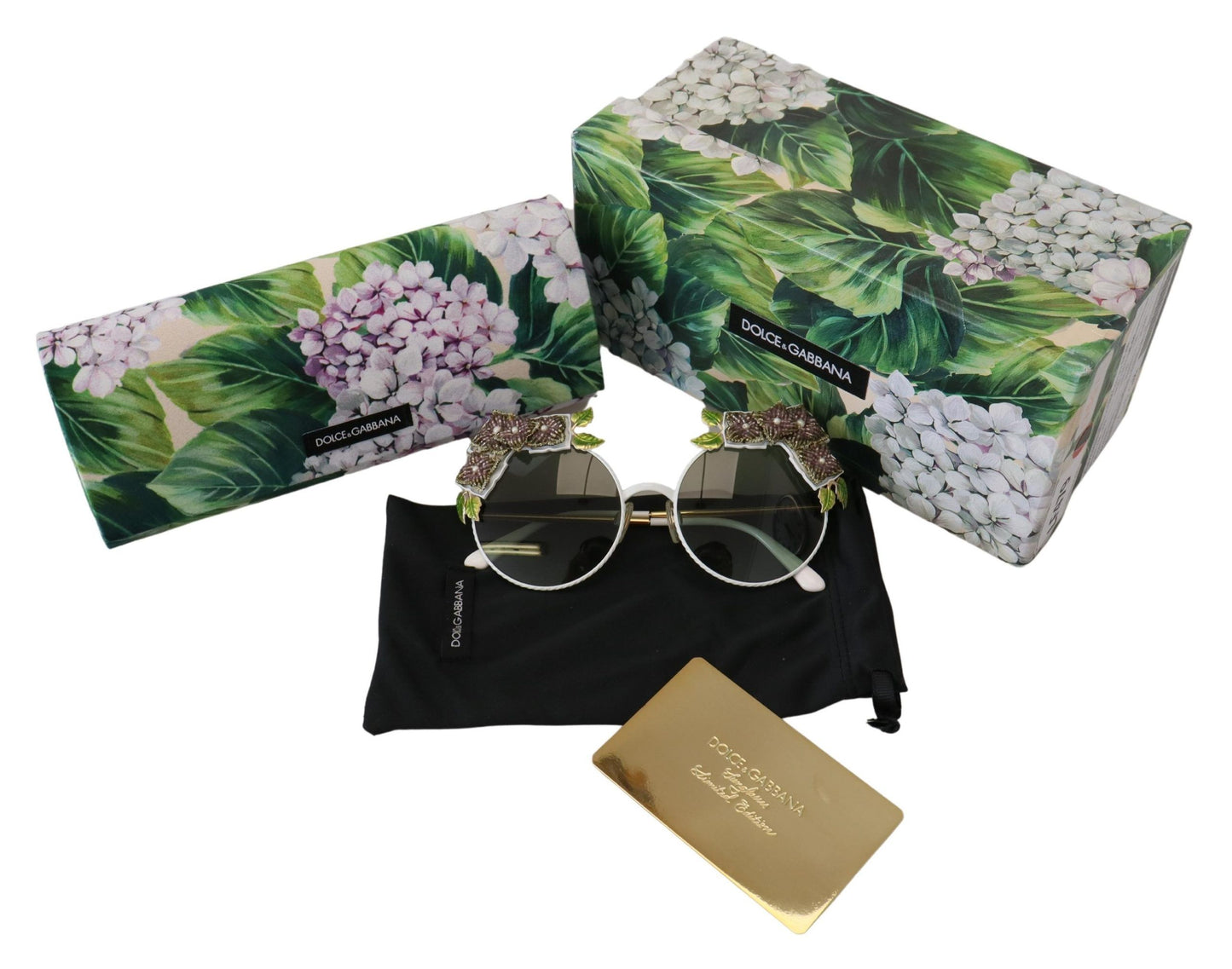 Dolce & Gabbana Elegante goldene Sonnenbrille mit Blumenverzierung