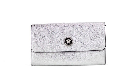 Versace Kleine Metallic Silber Lammleder Medusa Clutch Crossbody Geldbörse Tasche