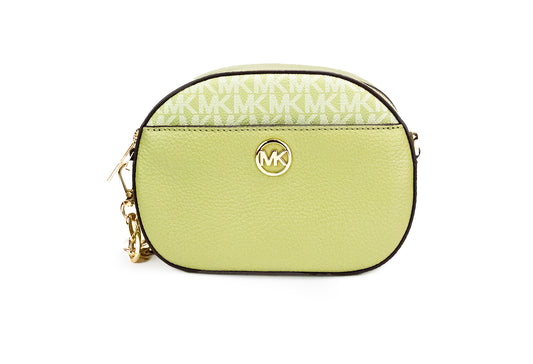 Michael Kors Jet Set Glam Light Sage Leder Front Pocket Oval Crossbody Handtasche